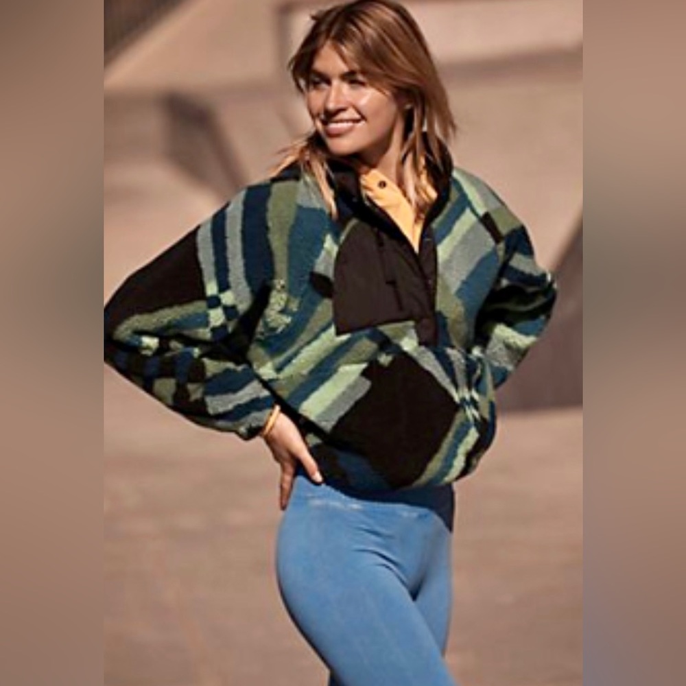 FP Movement Free People Hit the Slopes Sherpa fleece pullover Washed Jade XS